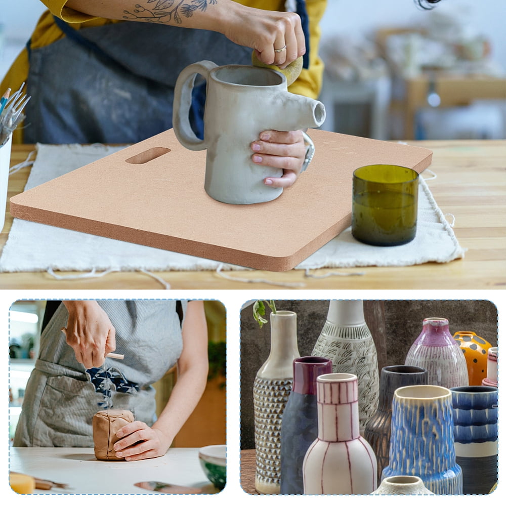 1bag DIY Clay Ceramic Craft Jewerly Tool Kit Including Portable Clay Wedging Board MDF Wood Mud Mat Silicone Molds and Wooden Carving Curved Clapper Mixed color