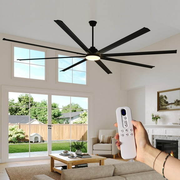 Jocisland 120 Inch Ceiling Fan with Light, 8-Blade Large Ceiling Fan with Remote, 6-Speed Reversible DC Motor, Indoor Outdoor Use, Dimmable 3-Color LED for Living Room, Working Room, Terrace