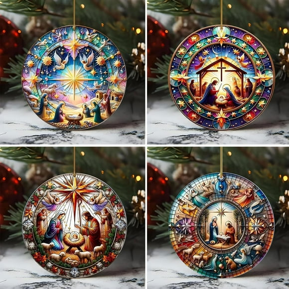 Dmlowu Christmas Tree Decorations Nativity Scene Ornaments, Xmas Religious Christmas 3D Hanging ​Ornaments, 3.15" Christian Christmas Nativity Ornaments for Holiday Party Christmas Decorations
