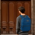 thumbnail image 6 of Classic Solid Color 17 Inch Backpack with Front Zipper Accessory Pocket, Dual Zipper Closure & Padded Shoulder Straps for Work, Office, Gym, Sports, Travel, Commute & Recreation in Navy Blue, 6 of 7