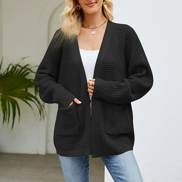 Abrigos de manga larga para mujer Suéter de frente abierto de punto suave Suéter de chaqueta informal cómodo Hugtrwg Para estrenar