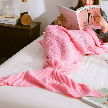 All Season Light - mermaid tail blanket crochet and handmade living room all seasons sleeping bags for adults, super soft (71x35.5, light pink)