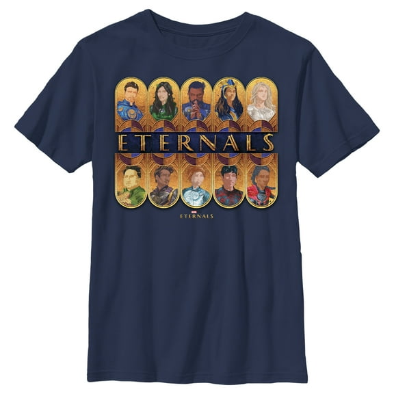 Boy's Marvel Eternals Golden Portraits Graphic Tee Navy Blue Medium