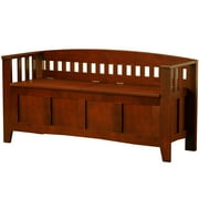 Linon Brandt Rubberwood Split Seat Slatted Back Storage Bench in Walnut Brown