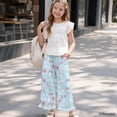 thumbnail image 6 of COEQINE Girls Wide Leg Ruffle Pants High Waisted Palazzo Pants with Pockets Flowy Trousers Comfy Fall Outfits for 5-6 Years Little Girls, Bow Heart Blue, 6 of 8