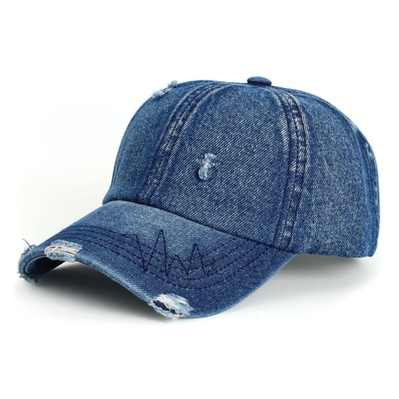 WITHMOONS Vintage Cotton Denim Unisex Baseball Cap Casual Distressed Adjustable Dad Ball Hat BP10243 (Blue)