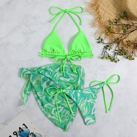 

Cathalem Womens Swim Dress Top Womens Swimsuit 3 Piece Water Ripple Printing Drawstring Tie Swimsuit with Underwire Bra Support Underwear Green Medium