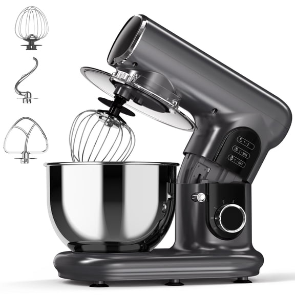 LINKChef Stand Mixer, 5.3 QT 6-Speed Tilt-Head Electric Stand Mixer, 3-In-1 Kitchen Mixer with Bowl, Dough Hook, Whisk and Beater, Sliver