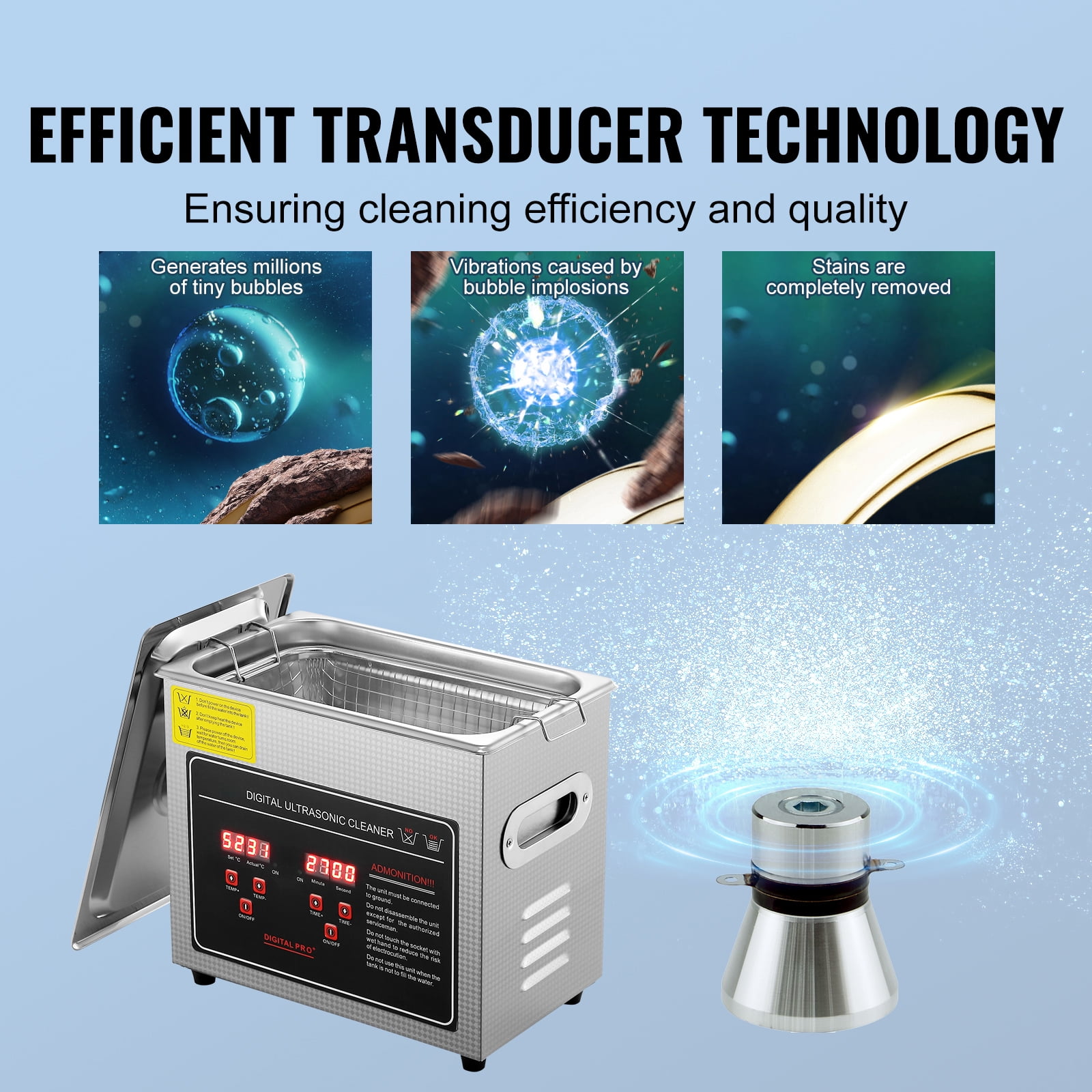 KFFKFF Ultrasonic Cleaning Device with Programmable Timer & Warming Element, Expert Grade Sonic Jewelry Cleaning Unit, Stainless Steel Warming Cleaning Apparatus for Watches,Circuit Boards (3L)