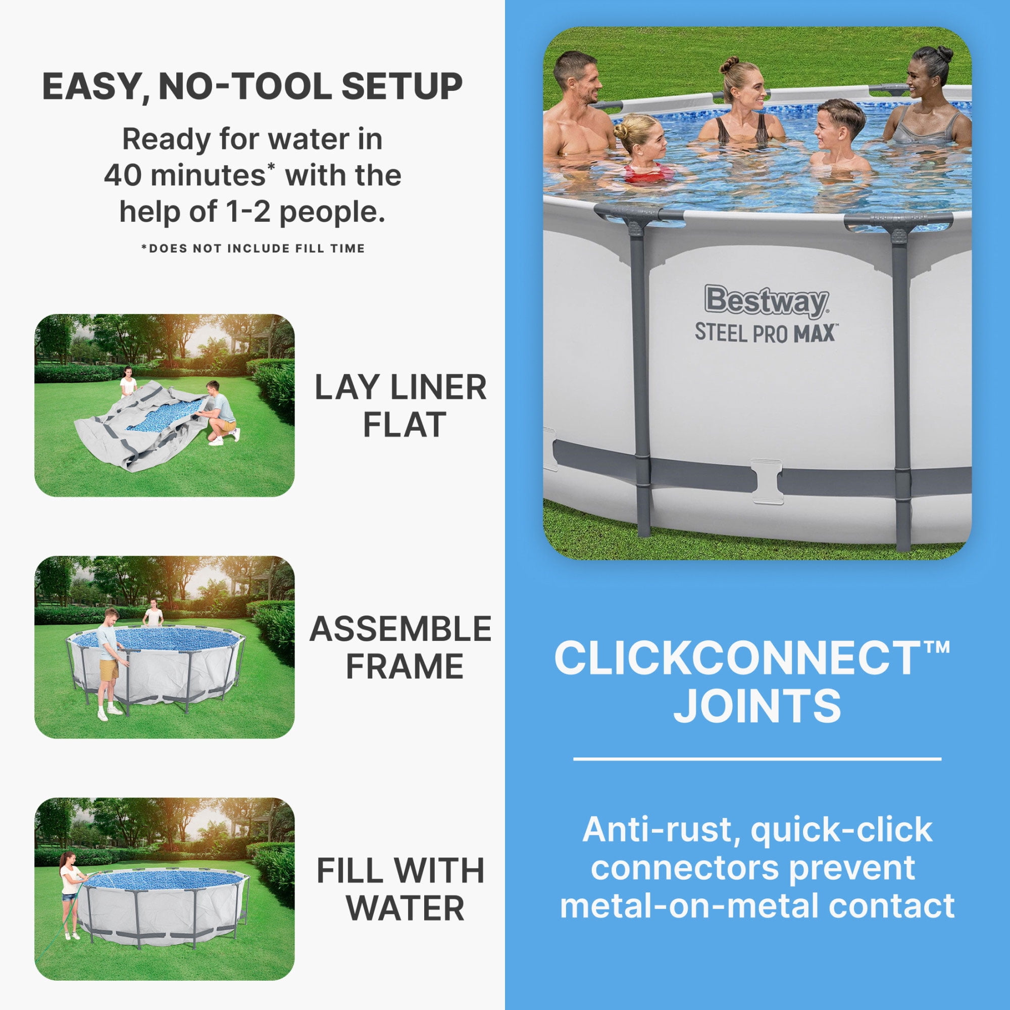 Bestway Steel Pro Max 5613HE Above Ground Pool - Puncture Resistant Liner - 14 ft x 48 in