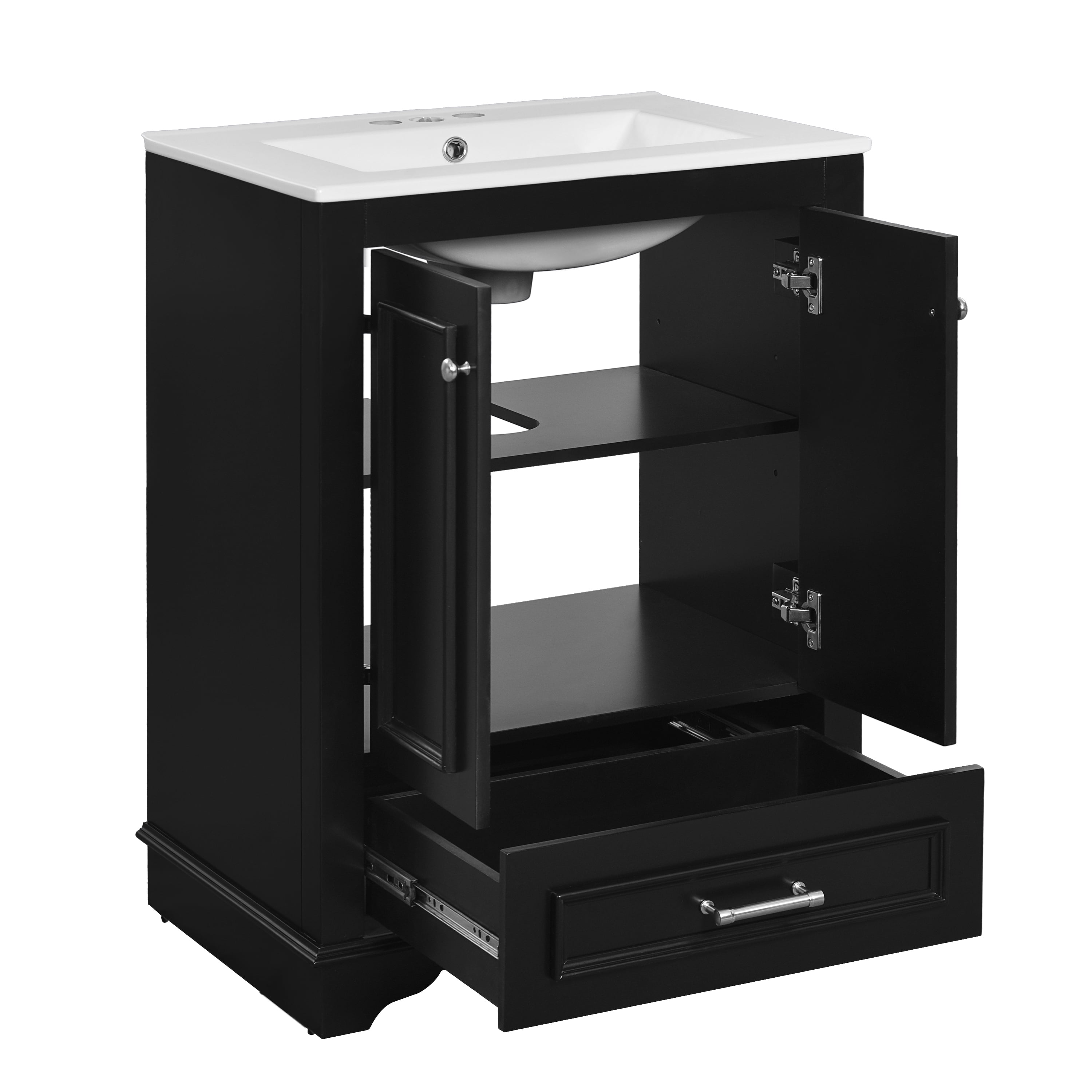 Homy Casa 24" Bathroom Vanity with Sink, Freestanding Soft-Close Cabinet for Small Bathrooms, Black