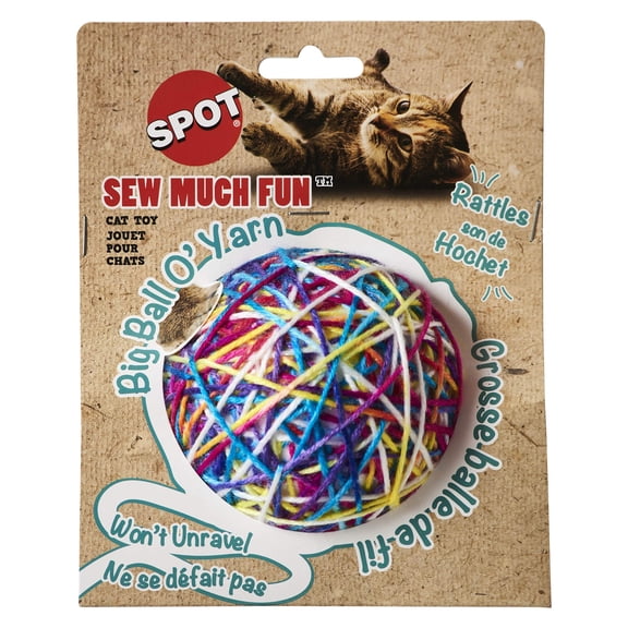 SPOT Sew Much Fun Foam & Yarn Ball Cat Toy with Rattle, No-Unravel Design, 3.5 inch, 1 Count