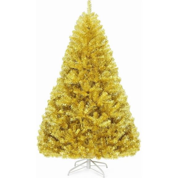 DORTALA Gold Christmas Tree 6 FT, Artificial Unlit Xmas Tree with 1036 Branch Tips, PVC Needles, Folding Metal Stand, Indoor Holiday Decor Tree for Home Office