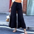 thumbnail image 2 of XFLWAM Women's Boho Elastic High Waisted Ruffle Hem Wide Leg Palazzo Pants Baggy Drawstring Trousers Navy Blue M, 2 of 8