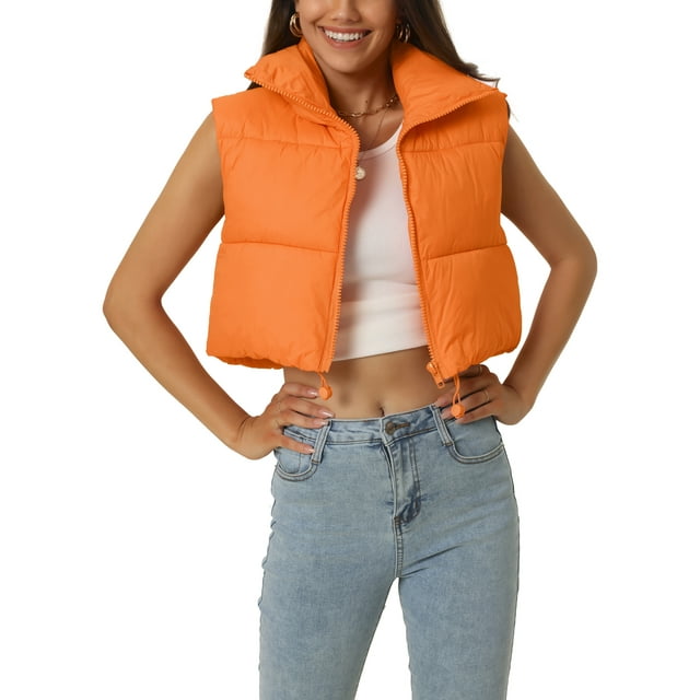 Chaleco acolchado ligero de mujer INSPIRE CHIC con cuello alto y cremallera, chaleco corto, color naranja