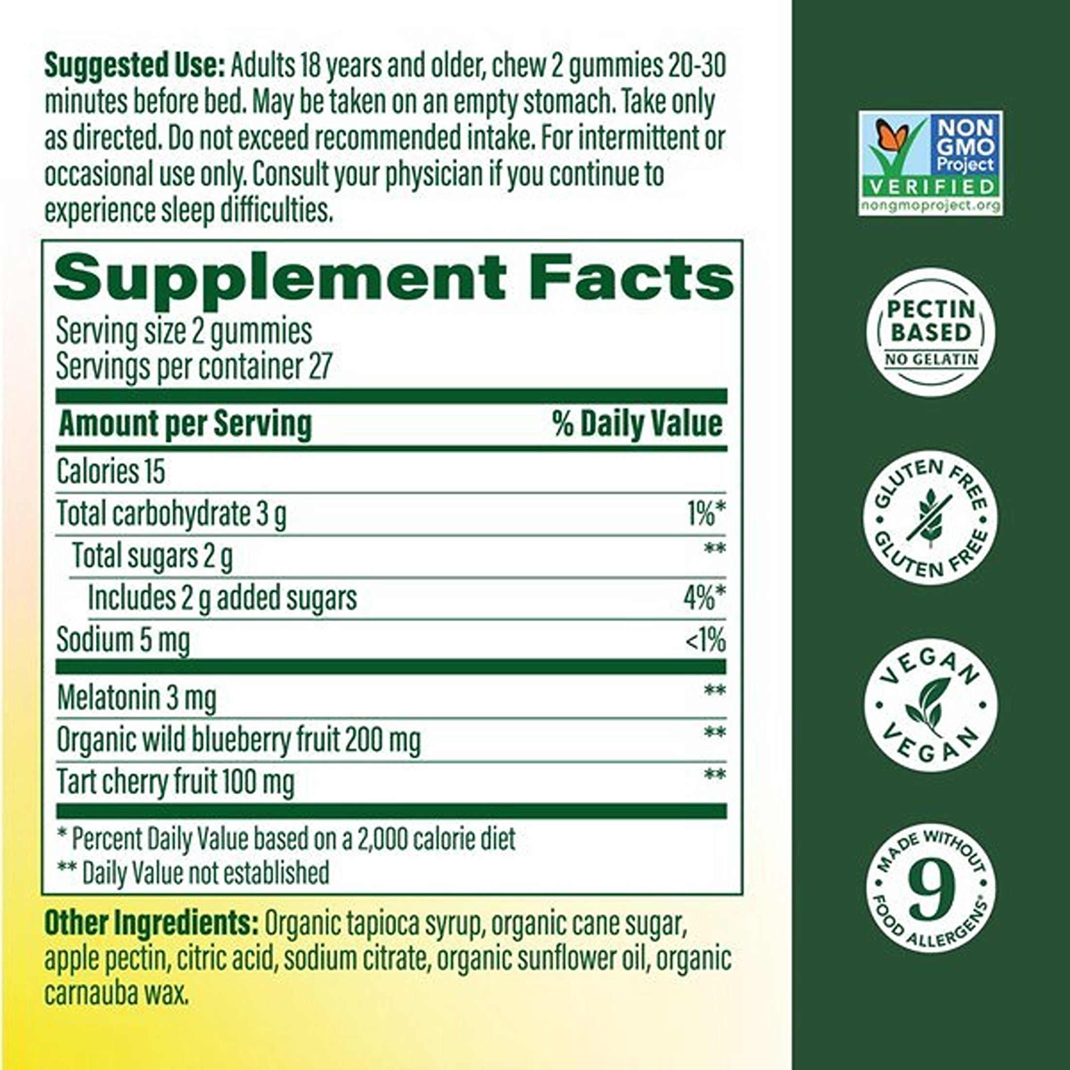 MegaFood Melatonin Gummies 3mg - Adult Sleep Support - Berry Flavor - 27 Servings, 3 Pack