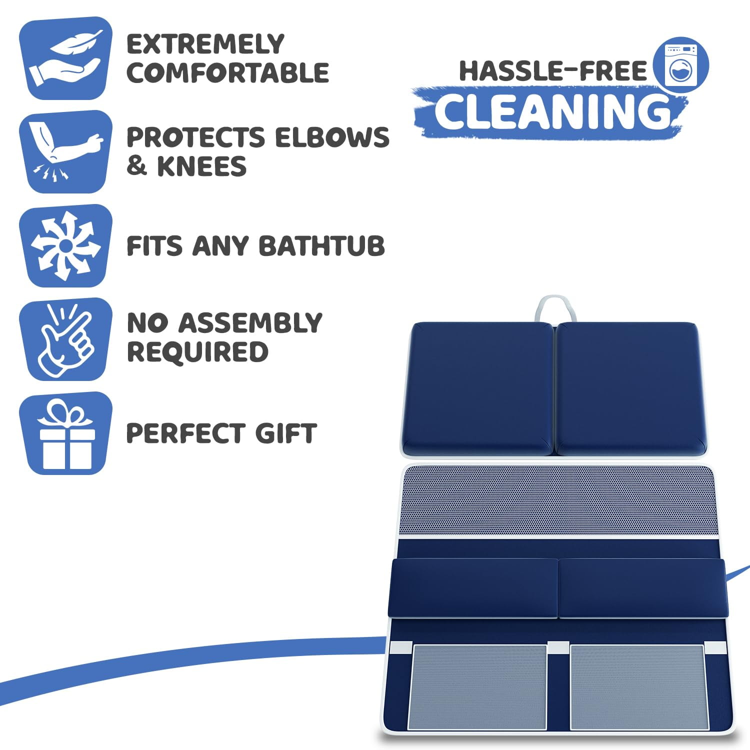 Bath Kneeler & Elbow Rest Set – Waterproof Memory Foam Mat with Organizer Pockets, Quick-Drying, Non-Slip, Foldable (Blue)