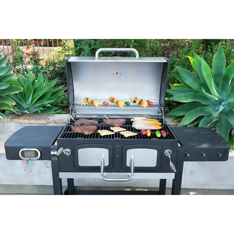 Kenmore 32 Smart BBQ Charcoal Grill with Bluetooth Thermometer LCD Display Stainless Steel Black Walmart