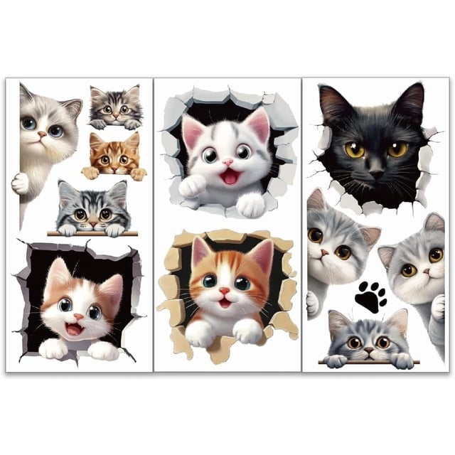 3pcs/Set Cat Rub on Transfers for Furniture and Crafts 6x12 Inch Peeking Cat Furniture Transfer Sticker Furnitures Decals Decor Transfer Stickers Rub on Decals for Home Decorations