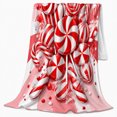 thumbnail image 2 of Peppermint Candies with Candy Canes Lollipops and Pink Striped Burst, Cheerful Holiday Style for Candy Lovers, Soft Flannel Blanket for Playroom and Family Room, Christmas Gift, Home Decor, 2 of 9