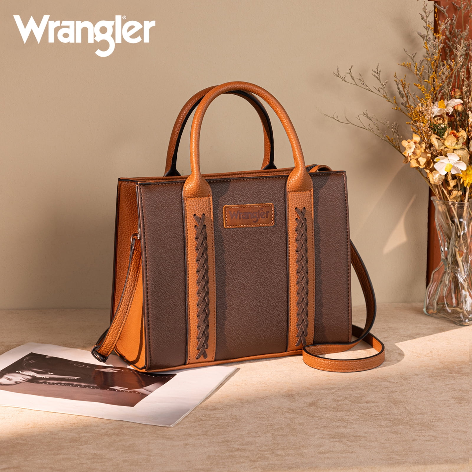 Wrangler Tote Bags for Women and Purse for Women with Adjustable Strap, Coffee