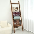 thumbnail image 3 of FUIN 6.4ft Extra Wide Wooden Blanket Ladder Living Room Decorative Wal Leaning Farmhouse Quilt Display Holder Rustic Wood Towel Rack for Bathroom, Brown, 24 inch wide, 3 of 7