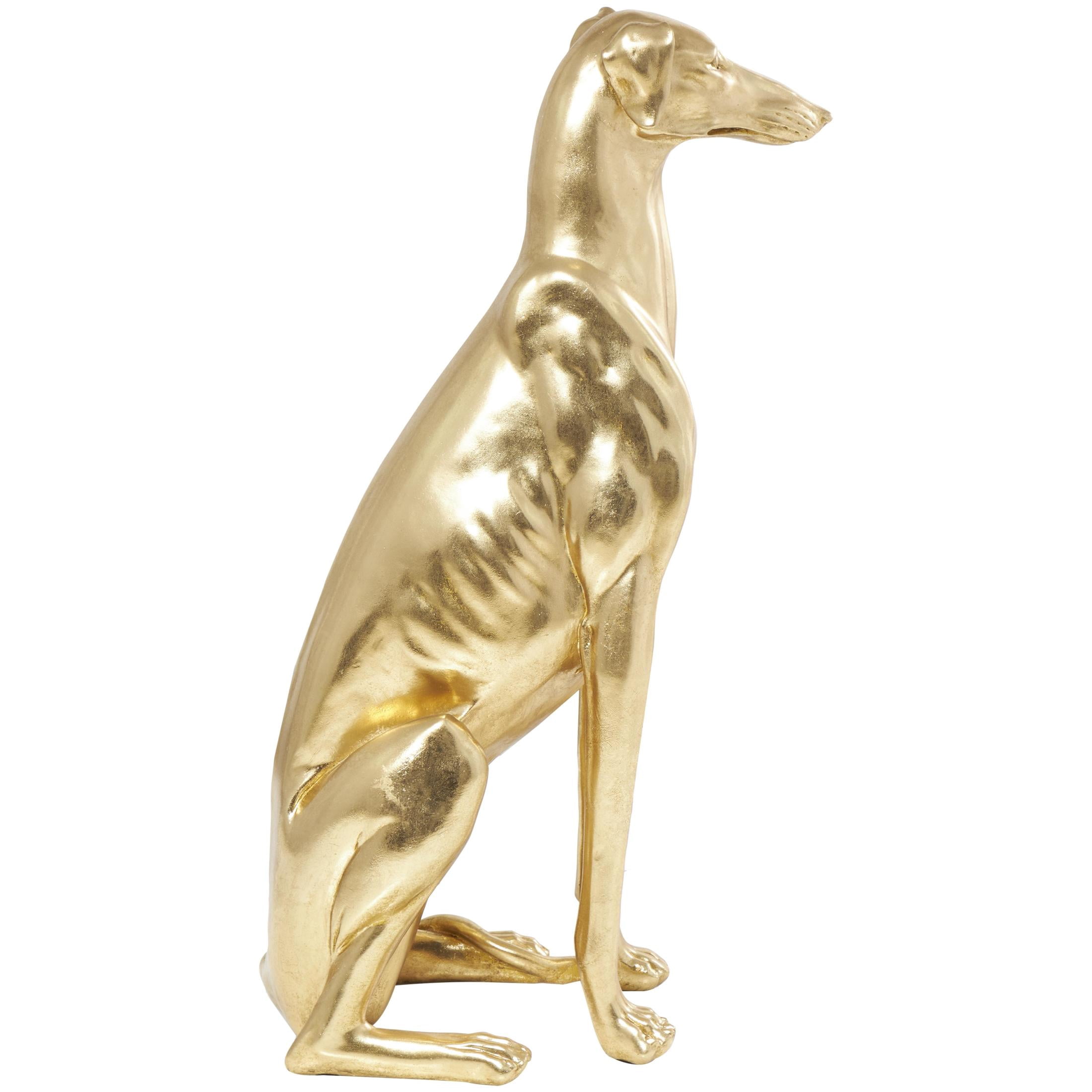 13" x 32" Gold Resin Sitting Greyhound Dog Sculpture, by DecMode