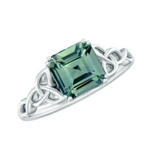 Rosec Jewels Lab Grown Green Sapphire Asscher Cut Engagement Ring - Celtic Knot Ring - 8 mm - AAAA Quality Certified, 925 Sterling Silver, US 3.00