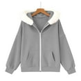 thumbnail image 5 of Fleece Lined Zip up Jackets for Women Casual Loose Hooded Sweatshirt Fall Winter Warm Outfits with Pockets New Jackets for Women Winter Gray S, 5 of 9