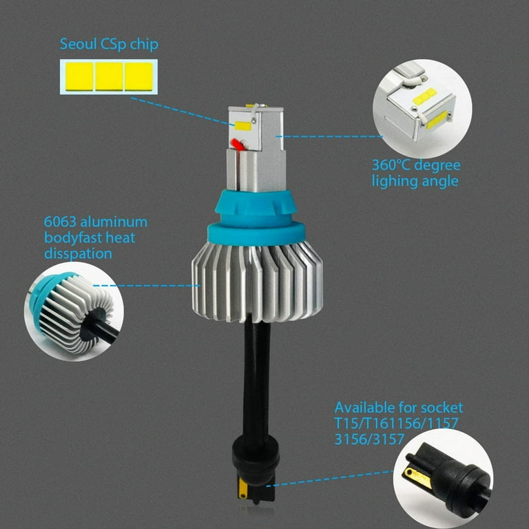 Alla Lighting Brightest T15 912 921 CANBUS LED Back Up Reverse Light Bulbs 6000K Xenon White 16W W16W 194 922 921KX 912KX 2400Lm CSP SMD Replacement