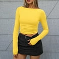 thumbnail image 5 of UoCefik Womens Long Sleeve T Shirts Solid Color Fitted Crop Tops Fall Scoop Neck Trendy Shirts Fashion Y2k Basic Clothes Yellow XS, 5 of 5