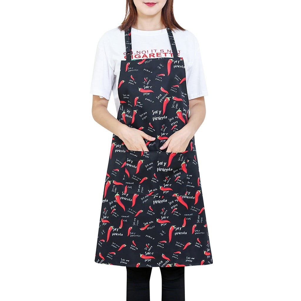 AM_ Women Floral Waterproof Pocket Dress Apron Kitchen Restaurant Chefs Cooking 