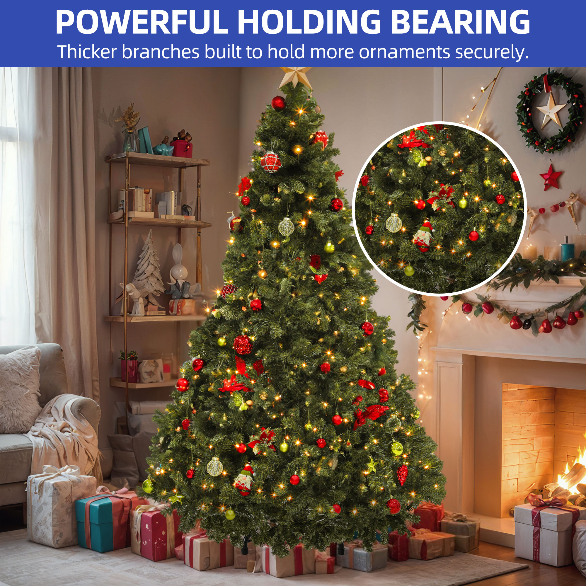ModFusion 7.5ft Pre-Lit Artificial Christmas Tree, Holiday Decoration with 1346 Branch Tips, 550 Warm Lights, for Home, Office, and Party, Green