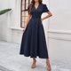 thumbnail image 2 of Vestido largo de manga corta para mujer: vestido de invitada de boda con cuello en V y mangas abullonadas, vestido de noche formal de cintura alta, tallas S-XL, 2 of 7