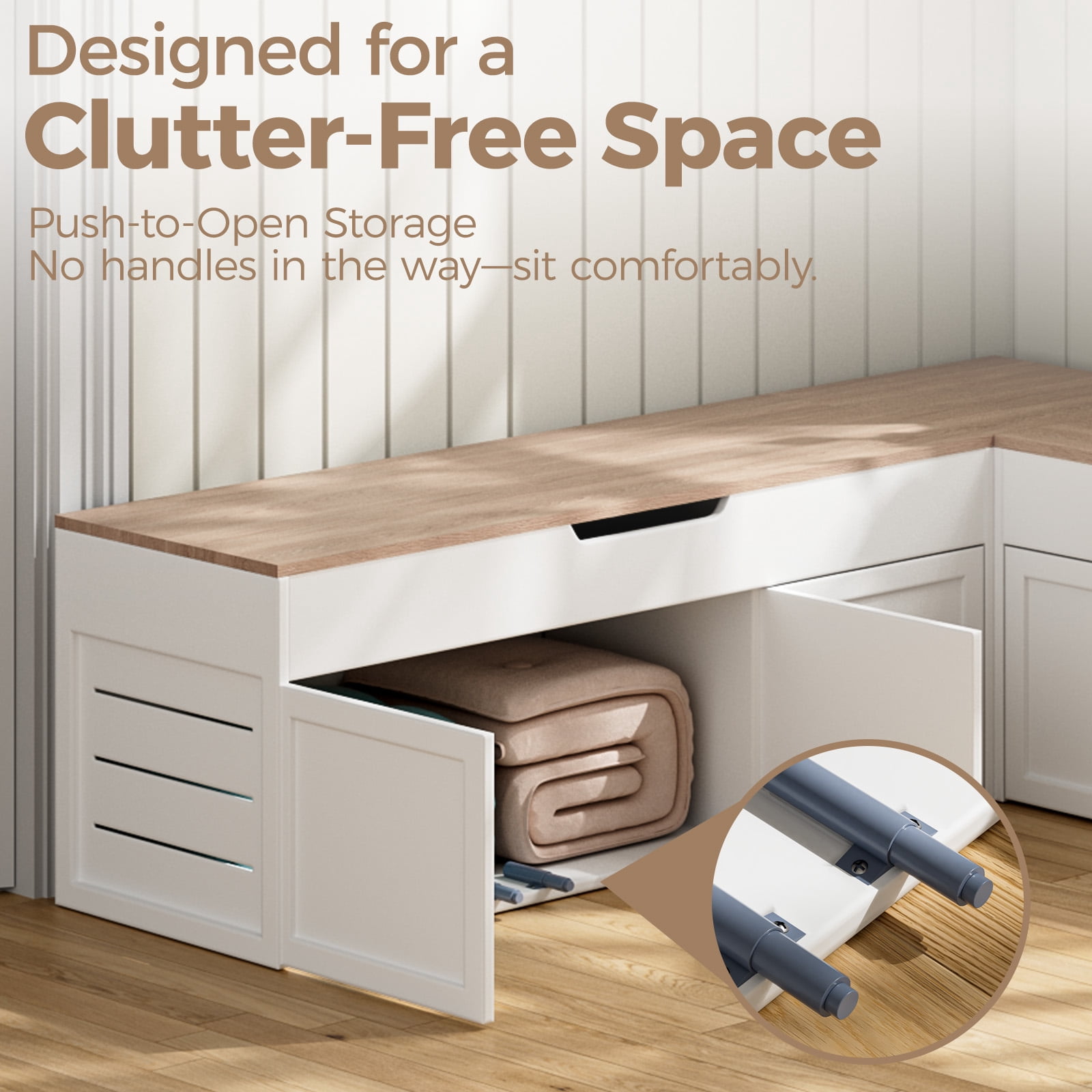 Advwin L-Shaped Corner Storage Bench, Backless Wood Bench with Hidden Storage for Kitchen, Dining Nook, Entryway & Mudroom, No Cushion