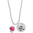 thumbnail image 1 of Delight Jewelry Silvertone Hot Pink Ladybug Spinner Silvertone Script Initial Disc - R - Charm Necklace, 20"+3", 1 of 4