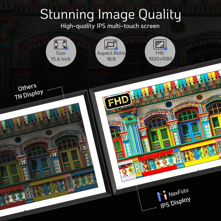 Nexfoto 15.6" FHD Digital Picture Frame With WiFi - 64GB, Touch Screen, App Sharing, Gift For Family & Grandparents