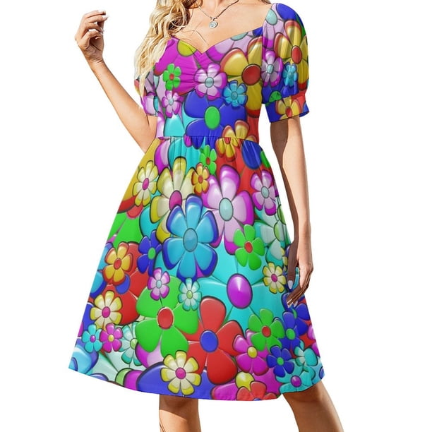 Vestido de verano con flores retro, vestido de manga corta, vestidos de noche de lujo 2025, vestido sensual para mujer, vestido de noche para mujer.