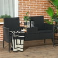 thumbnail image 2 of Outsunny Patio Furniture w/ Mid-Table PE Rattan Loveseat w/ Cushion, Black, 2 of 10
