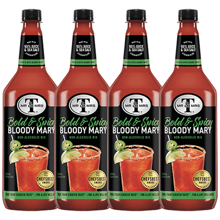 Mr & Mrs T Bold & Spicy Bloody Mary Mix, 1L Bottle, 4 Pack – Premium Cocktail Mixer for Spicy Bloody Marys, Ready to Use