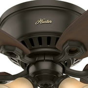 Hunter - Builder Indoor Low Profile Ceiling Fan With Light, 52-inch, New Bronze, Traditional-style, 3-speed WhisperWind Motor, 53327, for Living Rooms, Bedrooms