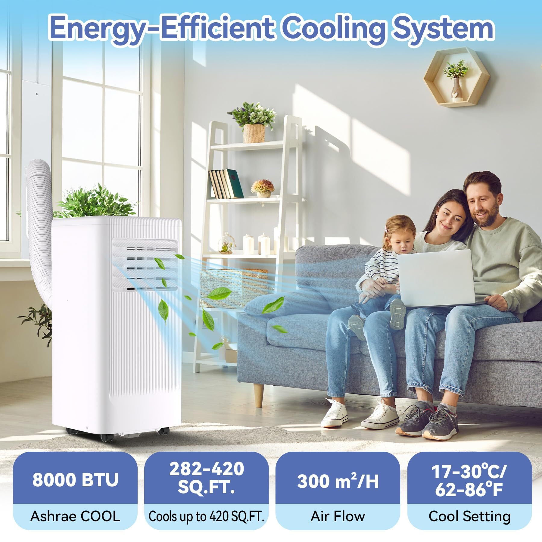 10000 BTU Portable Air Conditioner with Wheels, Portable AC Unit with Remote, Indoor Air Conditioner for Room 560 SQ.FT, Cooling/Fan/Dry Modes, Low Noise for Apartments, Office, Bedroom, Living Room