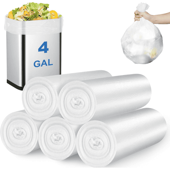 ACSTEP 100 Count 4 Gallon Trash Bag, Garbage Bags, Small Drawstring Bathroom Garbage Bags for Bathroom Can,White