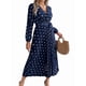 thumbnail image 1 of Vestido Plisado de Larga con Cuello en V y Lunares para Mujer, Informal, Holgado y con Cinturón Azul Marino M, 1 of 10