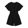 thumbnail image 3 of Lmueinov Women's 100% Cotton V Neck Twist Waist Ruffle Sleeve Romper, Casual Summer Short Jumpsuit for Daily Vacation Date Wear S-2XL, 3 of 5