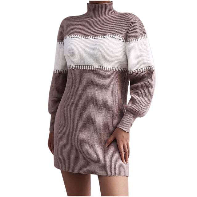 Bigersell Robes Mignonnes pour Adolescentes Femmes Manches Courtes Décontractées Robe en Tricot à Rayures Ample Nouvelles Robes d'Été Régulières Midi, Style 28787, Café m