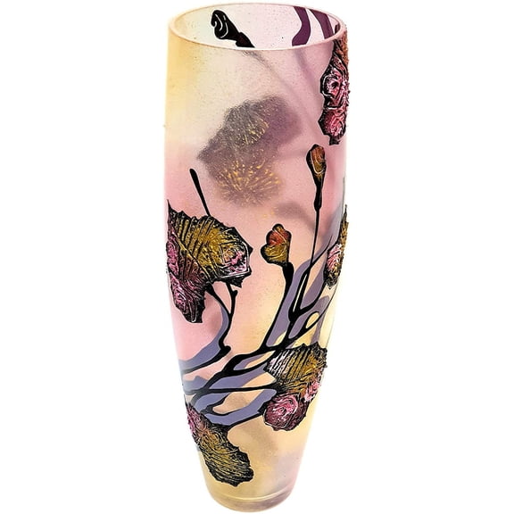 Victoria Bella 16" Decorative Vase, Abstract Leaf Silver, European Glass with a Handmade Unique Pattern