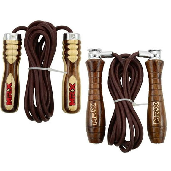 MRX Jumping Exercise Heavy Duty Skipping Leather Rope Wooden handle