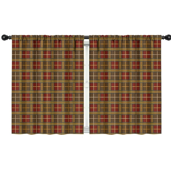 Blackout Kids Curtains,Brown Red Yellow Plaid Checkered Pattern Childrens Insulated Curtains Set Of 2,Bedroom Essentials,Toddler Room Decor 42"x54"