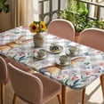 thumbnail image 3 of Easter Table Cloths for 3 Foot Rectangle Tables, Spring Rabbit Butterfly Botanical Florals Grey Plaid Patio Waterproof Elastic Fitted Tablecloths, Washable Rectangular Table Cover for Camping, 3 of 8